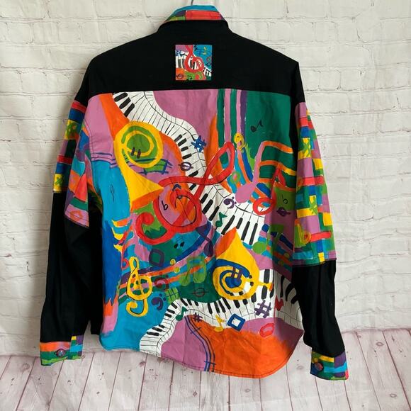 Art to Wear long sleeve hand painted music theme shirt Size 1X LRW Designs - Picture 2 of 6